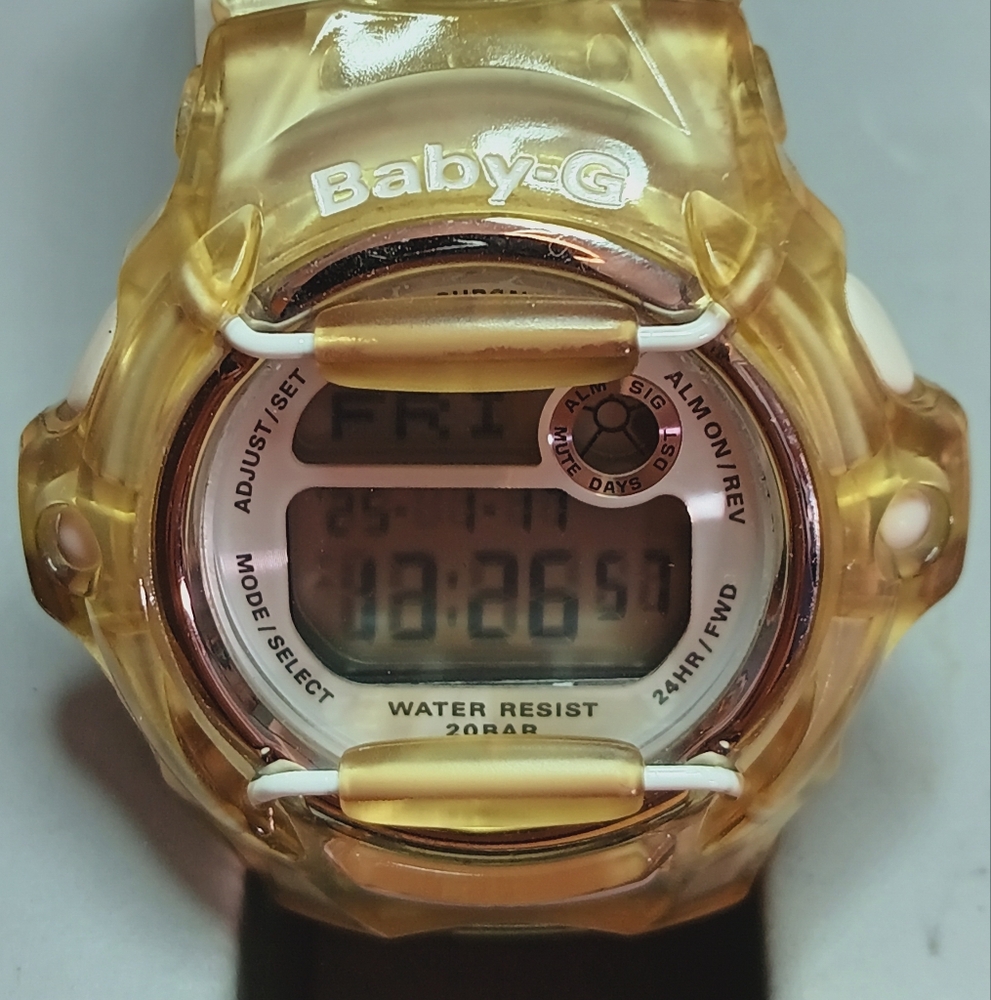 X Casio Baby-G Amber Digital Watch 43mm case with white wire protective cage - Picture 2 of 9